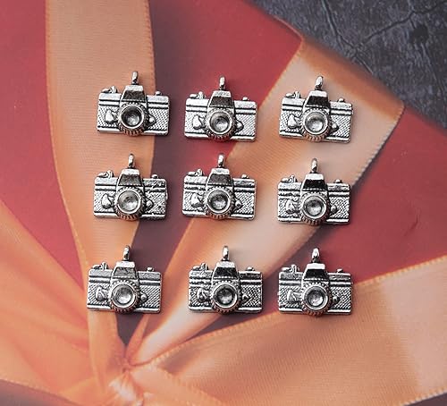 Miniatura 8 de 50 dijes para cámara, color plateado y dorado, mini kit de joyería de cuentas de metal para manualidades, idea de regalo de Navidad, collar,