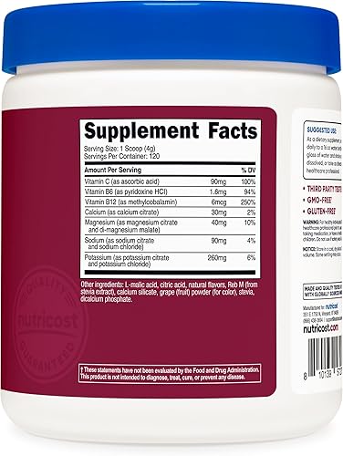 Miniatura 5 de Nutricost Electrolyte Complex Powder (120 porciones, uva) - Suplemento de hidratación Mezcla de bebidas con vitaminas y minerales