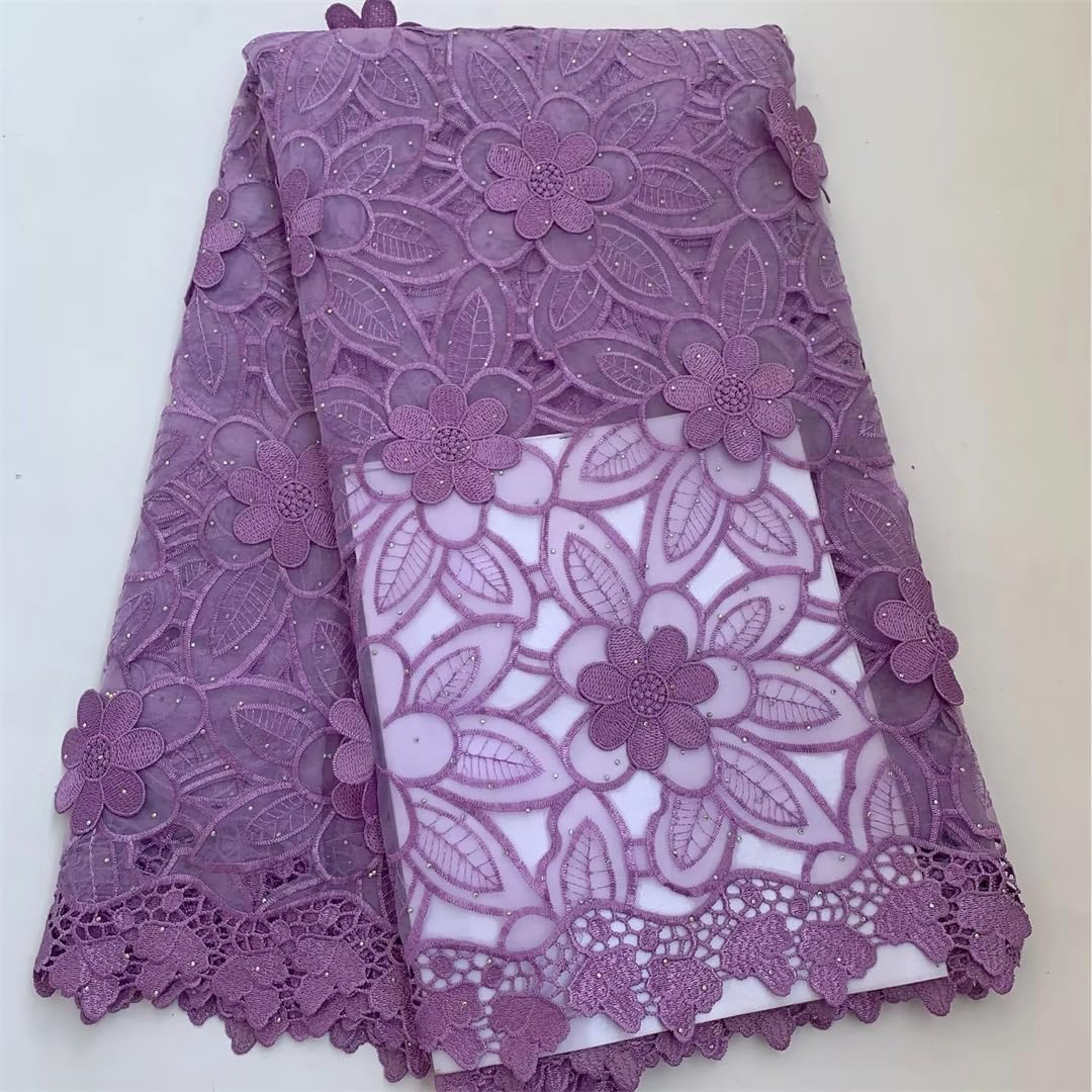 Tessuto di Pizzo di Organza Tagliato a Mano con Fiori 3D da Donna con Applicazioni di Pietre for Cucire Abito da Sposa e Abito(2)