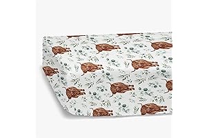 Highland Cow Eucalyptus Leaf Fitted Standard Crib Sheet for Baby Boy Girl