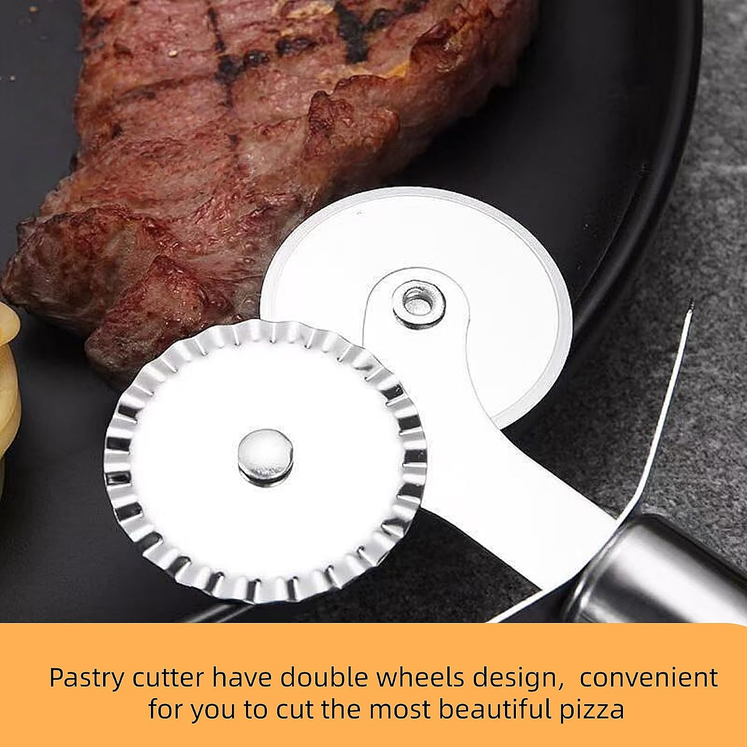 3Pcs Pizza Cutter Wheel, Stainless Steel Pastry Ravioli Wheel Cutter, Double Wheel Multi-Function Pizza Pie Crust Kitchen Utensils Gadgets Tools and 1Pcs Disposable Plastic Cake Cutter
