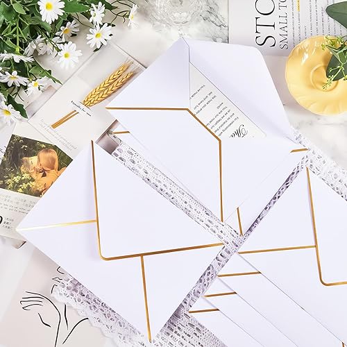 Miniatura 4 de 100 sobres de negocios, sobres blancos con solapa en V con borde dorado, sobres para tarjetas de regalo para oficina, correo, boda, baby shower,