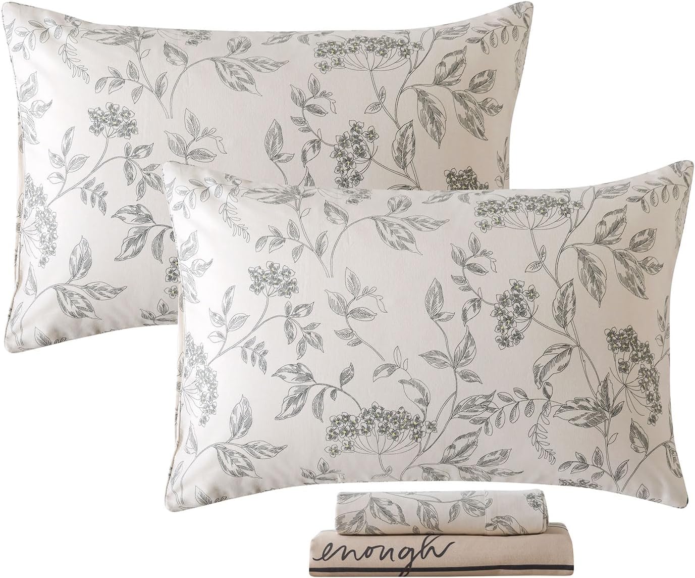 FADFAY Twin Sheets Set Percale Brushed Cotton Floral Bed Sheets Deep Pocket Fitted Sheet, Luxury Lilac Floral Printed Shabby Bedding for All Season, Super Soft Breathable