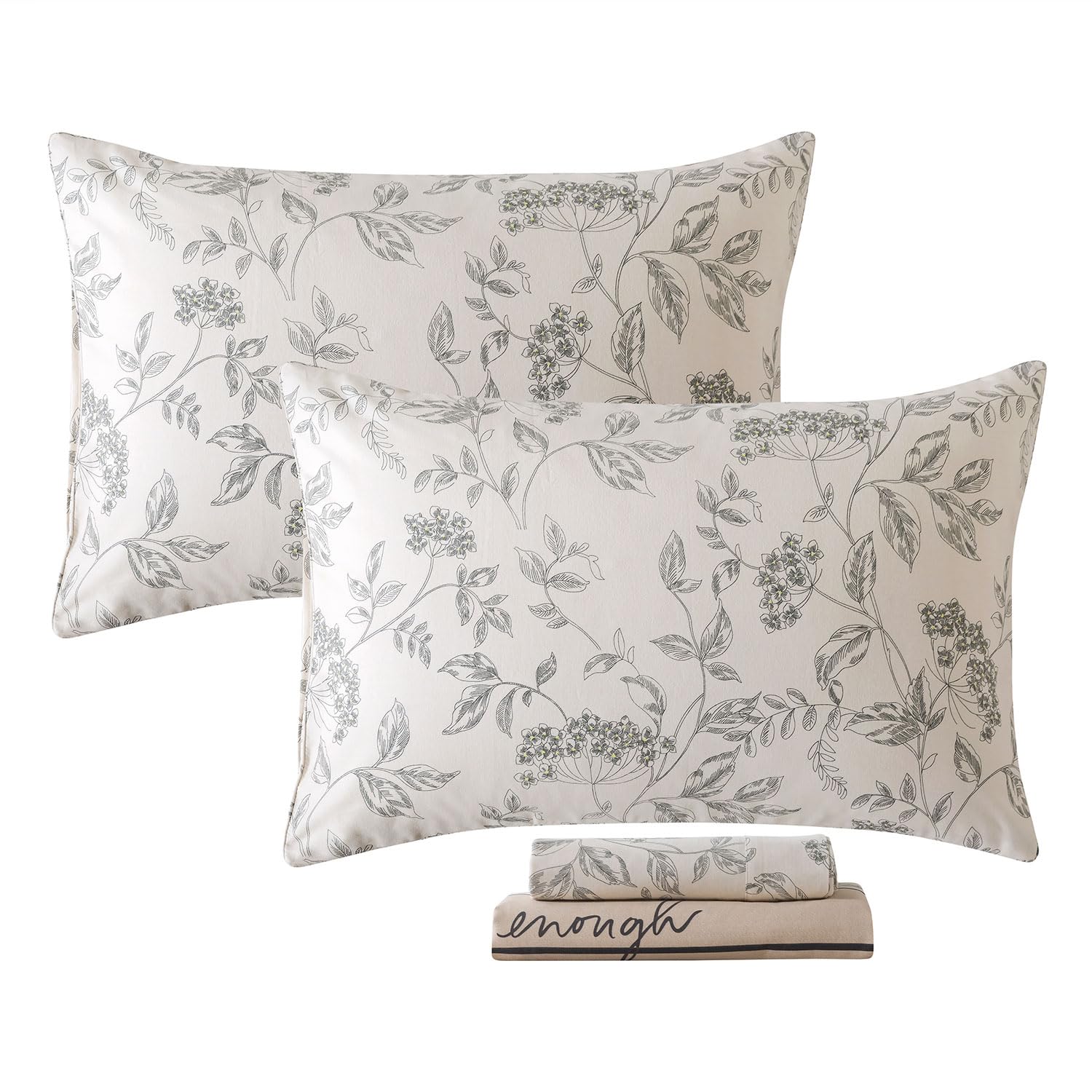 FADFAY Queen Sheets Set Percale Brushed Cotton Floral Bed Sheets Deep Pocket Fitted Sheet, Luxury Lilac Floral Printed Shabby Bedding for All Season, Super Soft Breathable