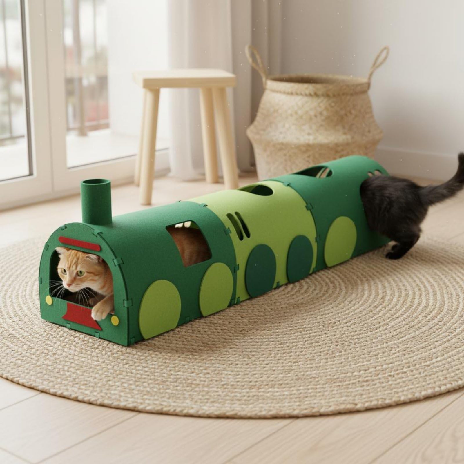 F Fityle para Gatos Tren Refugio Modular Casa para Gatos Juguete Interactivo Estructura Expandible Hecho para Permitir el Juego y Adecuado para Hogares con Gatos, Tren Verde Principal