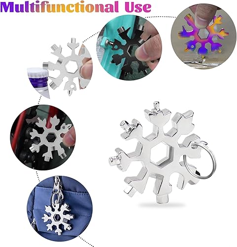 Miniatura 5 de Regalos multiherramienta de copo de nieve 18 en 1 para hombres, paquete de 9 copos de nieve de acero inoxidable, multiherramienta, regalos para