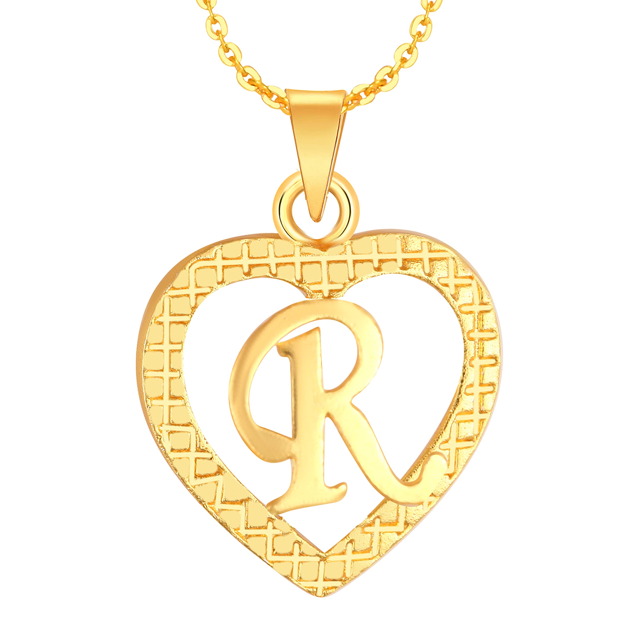 kanak jewels Stylish Jewellery 'R' Letter Heart Pendants for Girls Women Men Unisex Locket Alphabet Pendant with Chain in Crystal Jewellery Set for Women Gold plated Pendant-picture-51