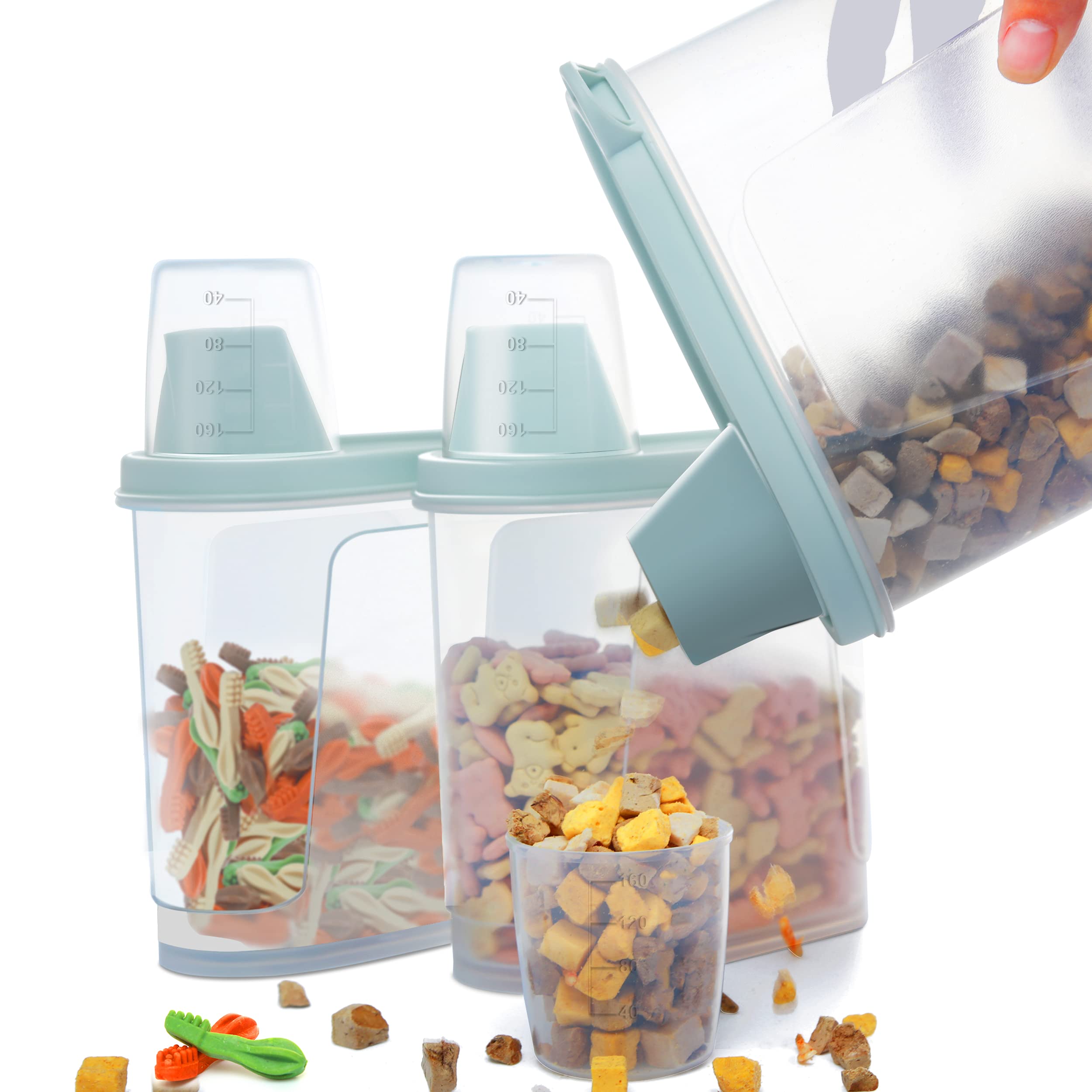 Citylife 3 PCS Pet Food Container Airtight 1.8 LB Plastic Cat Food Container for Dry Food Small Dog Food Containers with Pour Spout Birds Food