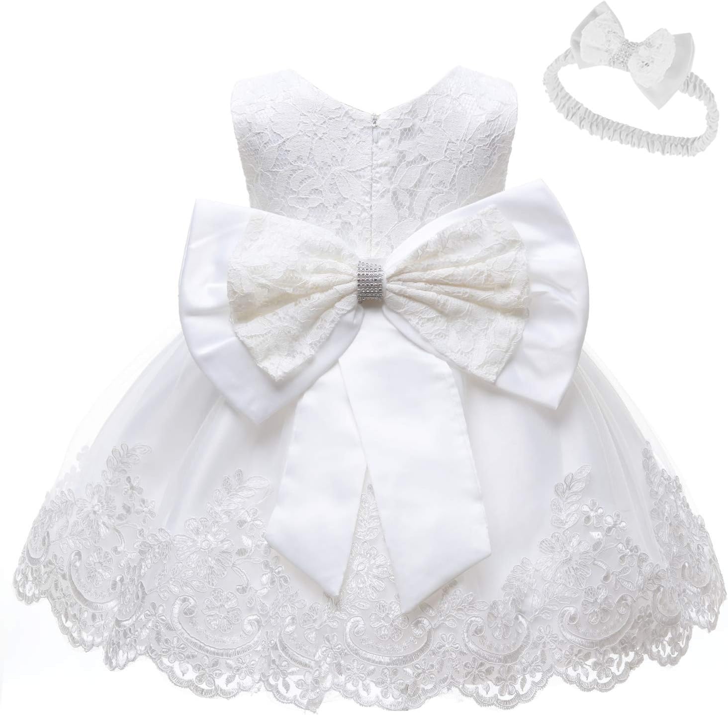 Baby Girls Ruffle Lace Backless with Headwear,Bowknot Flower Dresses Pageant Party Wedding Baby Girl Christmas Dress