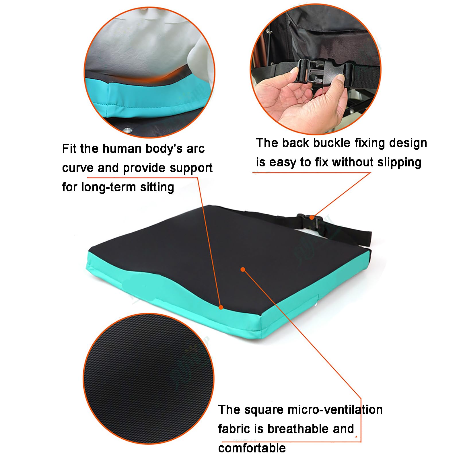 Cojines Antideslizantes para Silla De Ruedas, Cojín De Espuma Viscoelástica 3D con Hebillas Fijas, Disponible En 2 Tamaños, Transpirables Y Que Relajan La Espalda Y La Zona Pélvica
