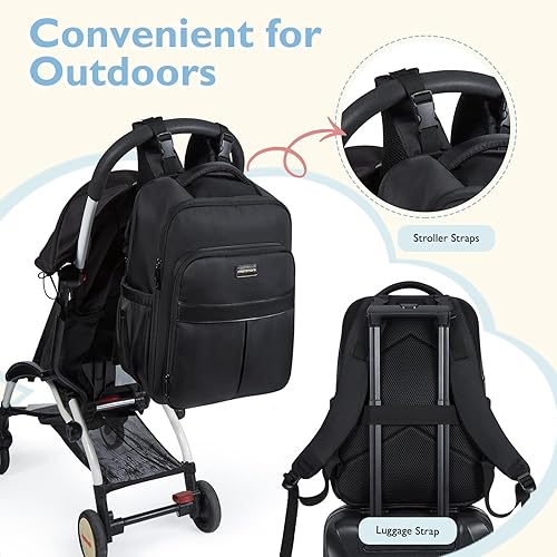 Miniatura 5 de mommore Mochila para pañales con funda para laptop de 15.6 pulgadas, bolsas para mamá con bolsillos aislados, cambiador, correas para cochecito,