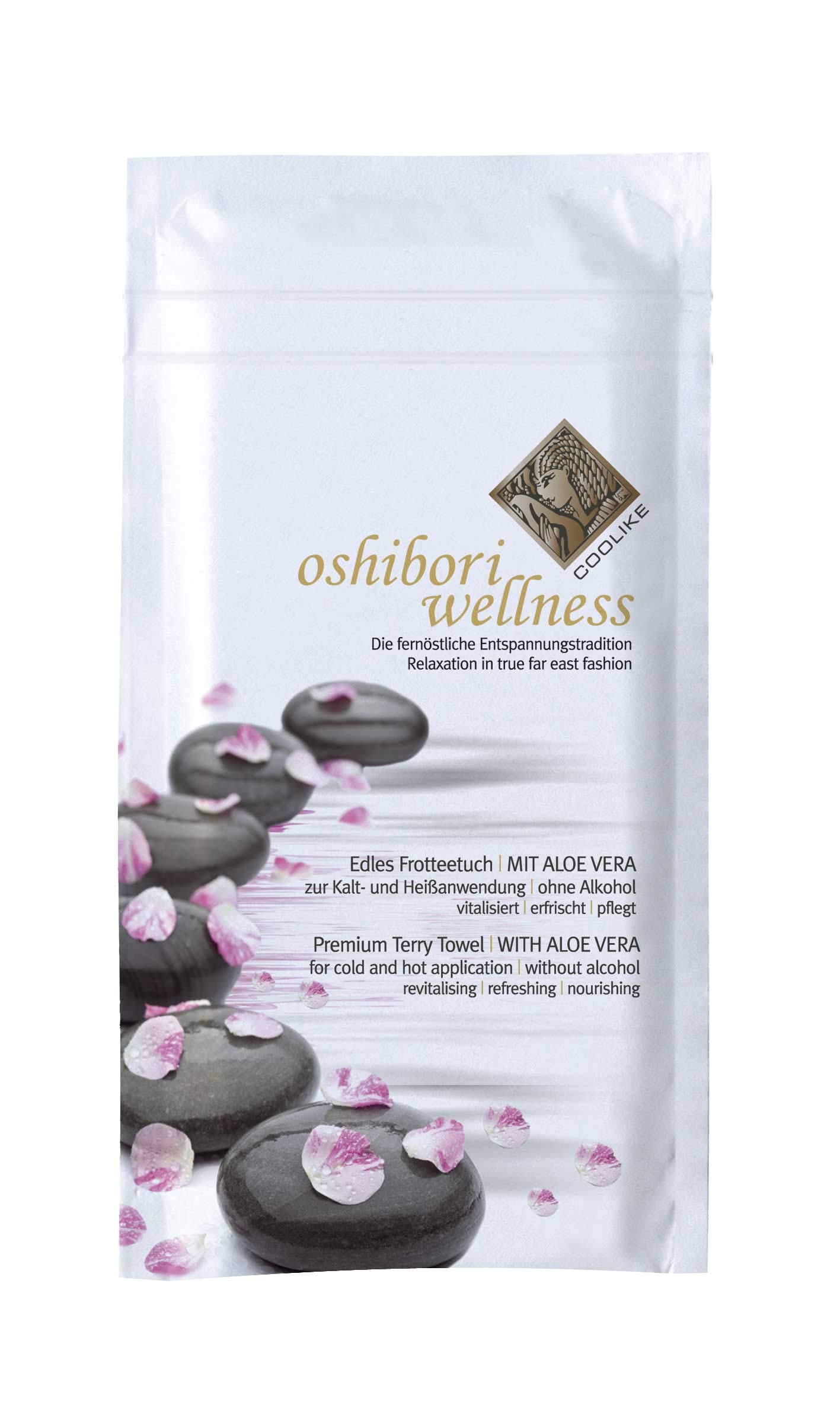 Oshibori Wellnesstücher | Frotteetücher zur Erfrischungstuch | 50 Stück im hygienischen Einzelsachet mit Zipp-Verschluss