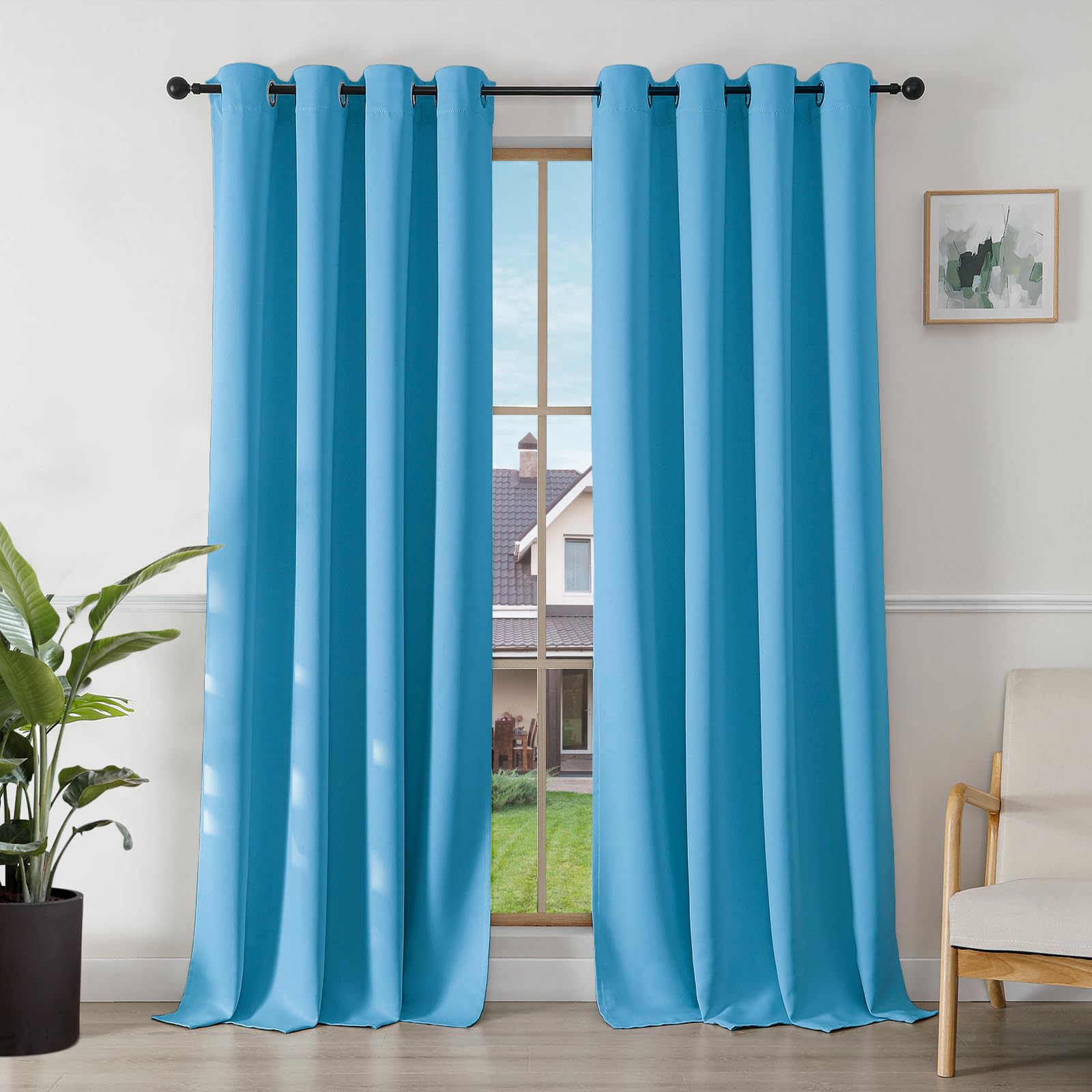 Joydeco Blickdichte Vorhänge mit Ösen Gardinen 2er Set, Verdunkelungsvorhang Thermovorhang Hitzeschutz, Ösenvorhang für Schlafzimmer Wohnzimmer (2xH240xB135,Himmelblau)