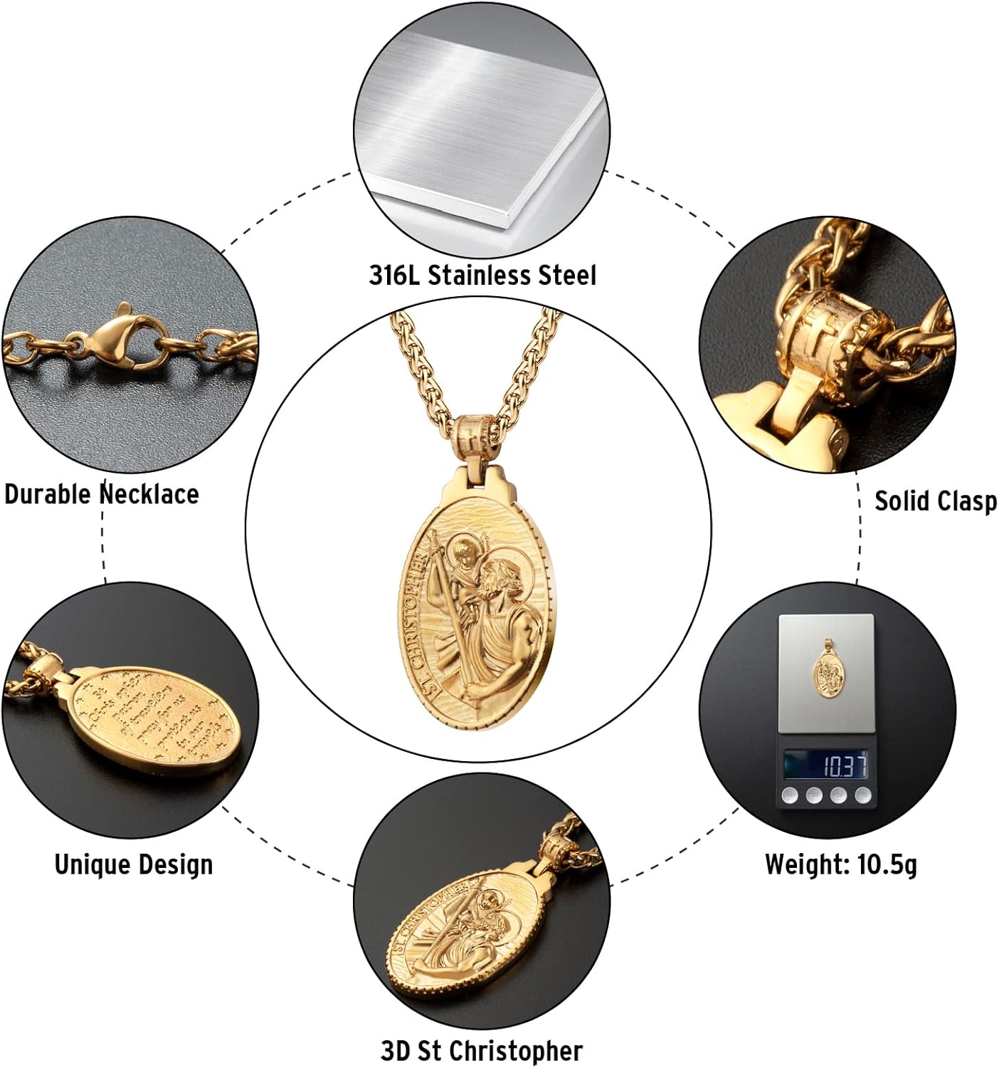 St Christopher/George/Michael/Jusus/Mary Necklace for Men Stainless Steel Patron Saints Medallion Jewelry