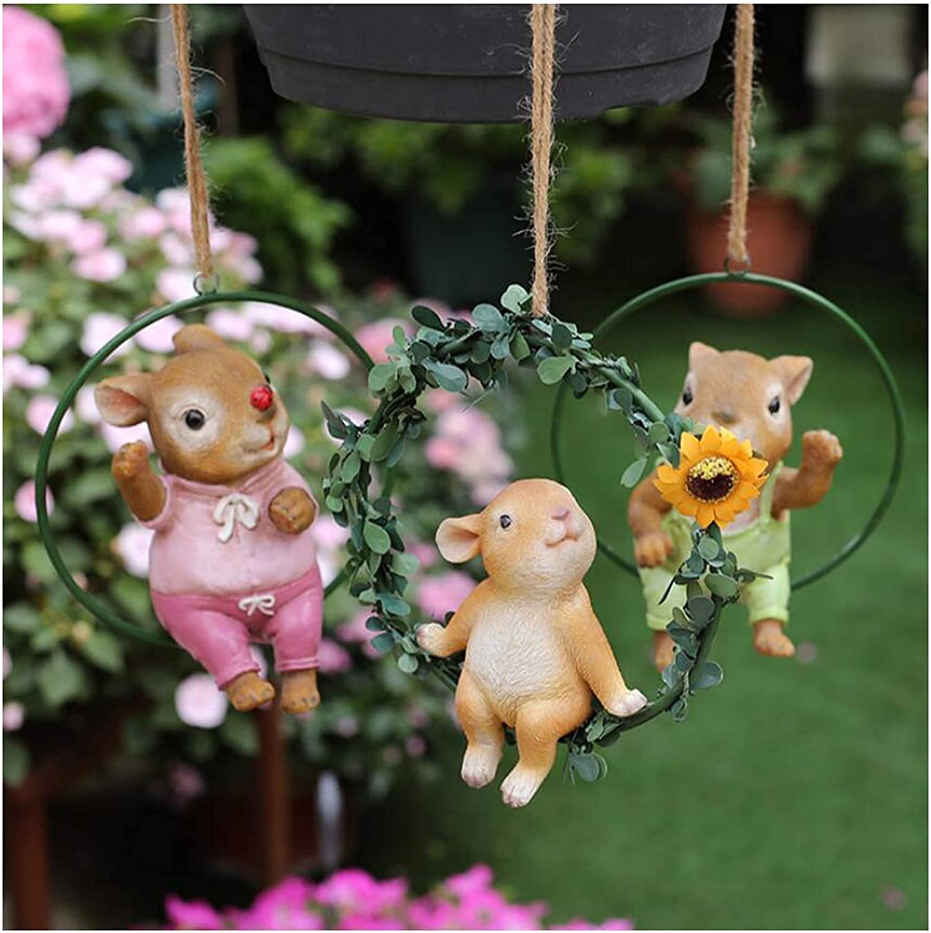 Dekoracja drzewa ogrodowego, dekoracja królika na zewnątrz, rzeźba zwierząt z żywicy, kreatywna grafika