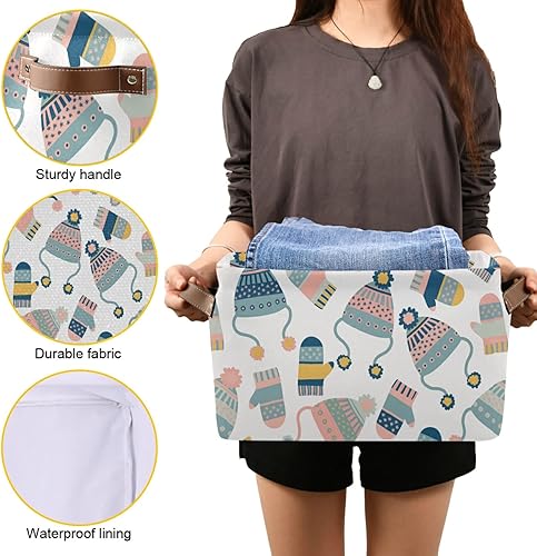 Miniatura 2 de susiyo Cesta de almacenamiento plegable grande, para sombreros de Navidad, manoplas de tela, canastas decorativas plegables con asas de poliuretano