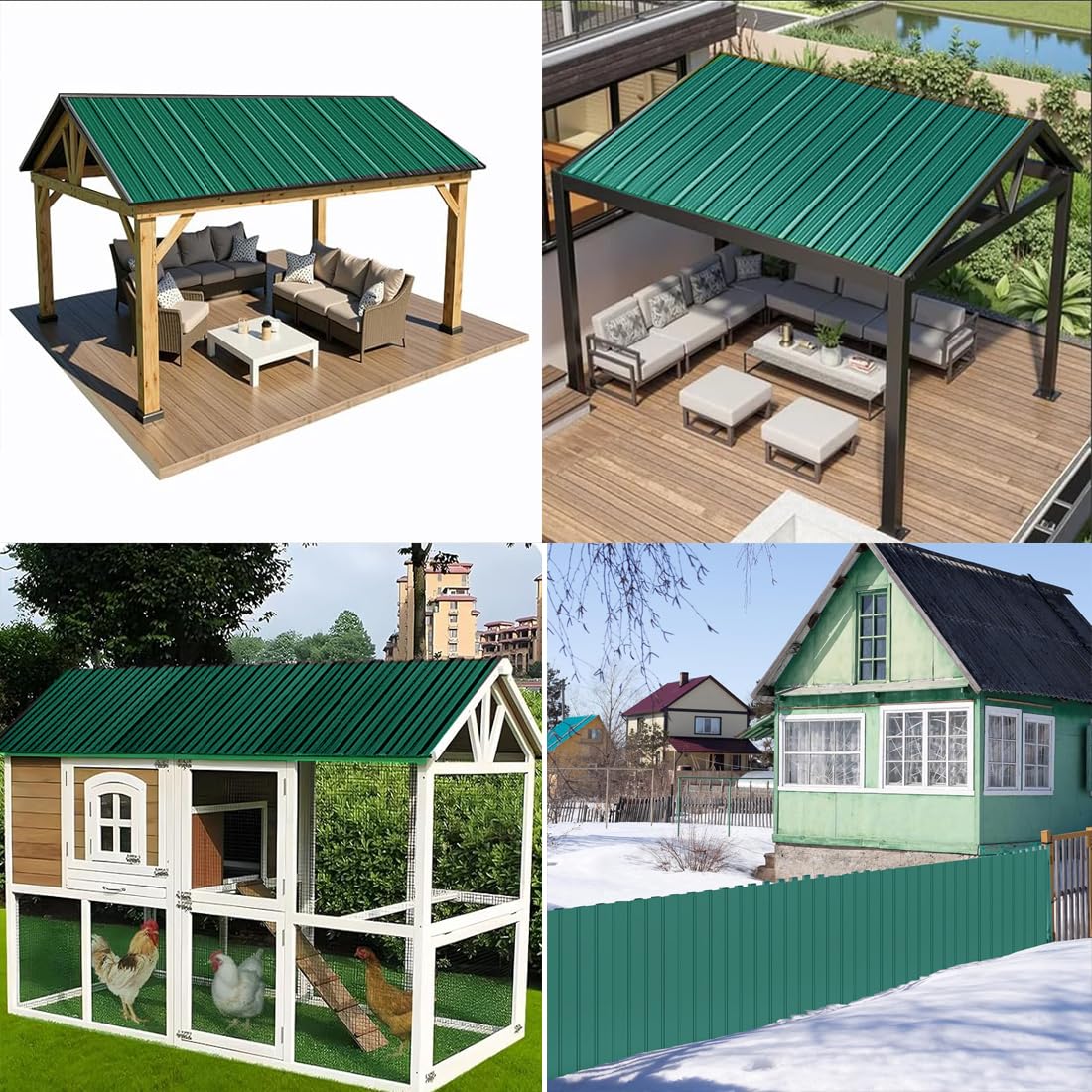 Placas onduladas para tejado, 12 unidades, chapa trapezoidal, acero galvanizado, 129,5 x 45 cm, chapa ondulada para garaje, cobertizo de jardín, cochera (verde)