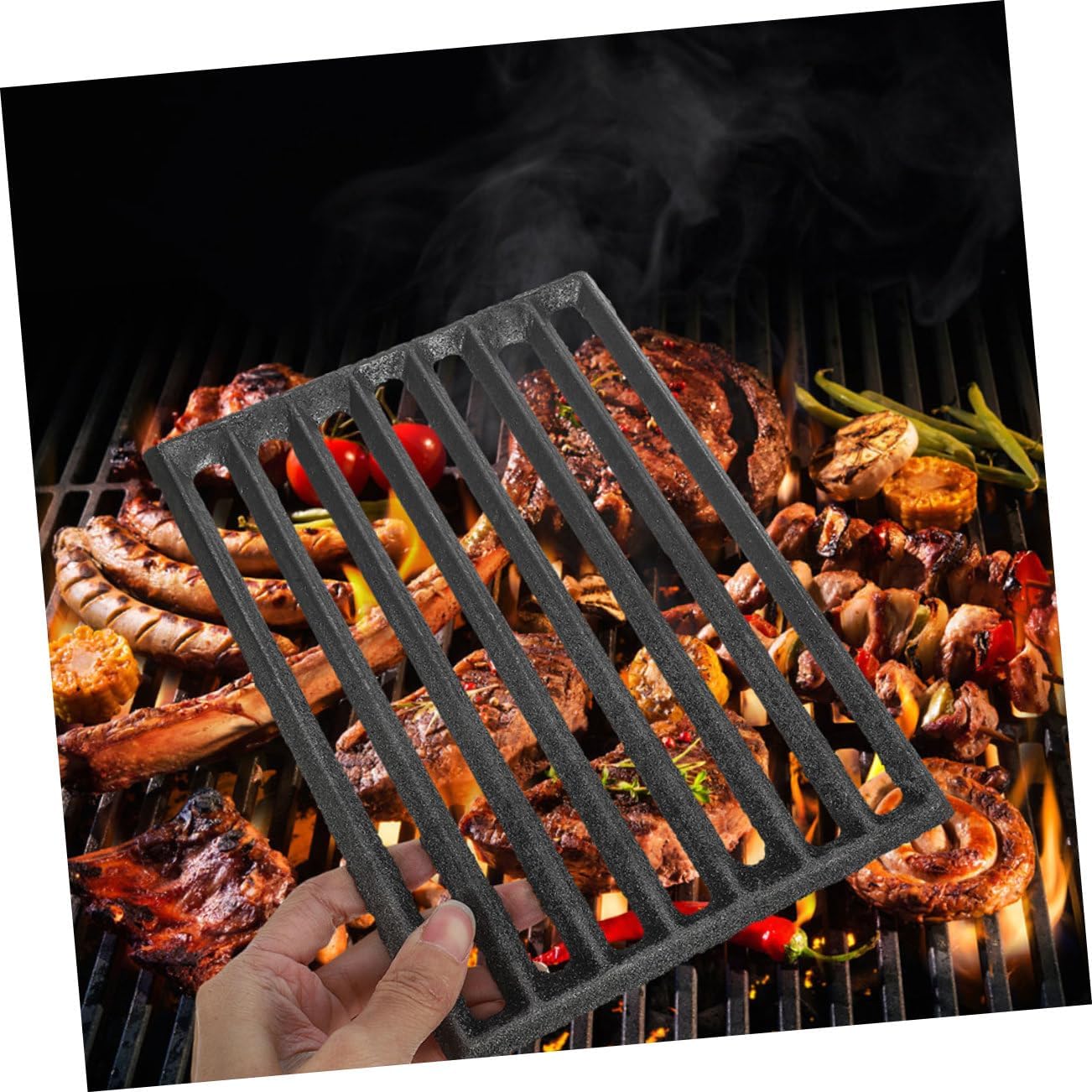 MERRYHAPY Rectangular Iron Fire Grate for High-Temperature Barbecue Stove Thickened Metal Firewood Grate for Outdoor Camping and Fireplace Use
