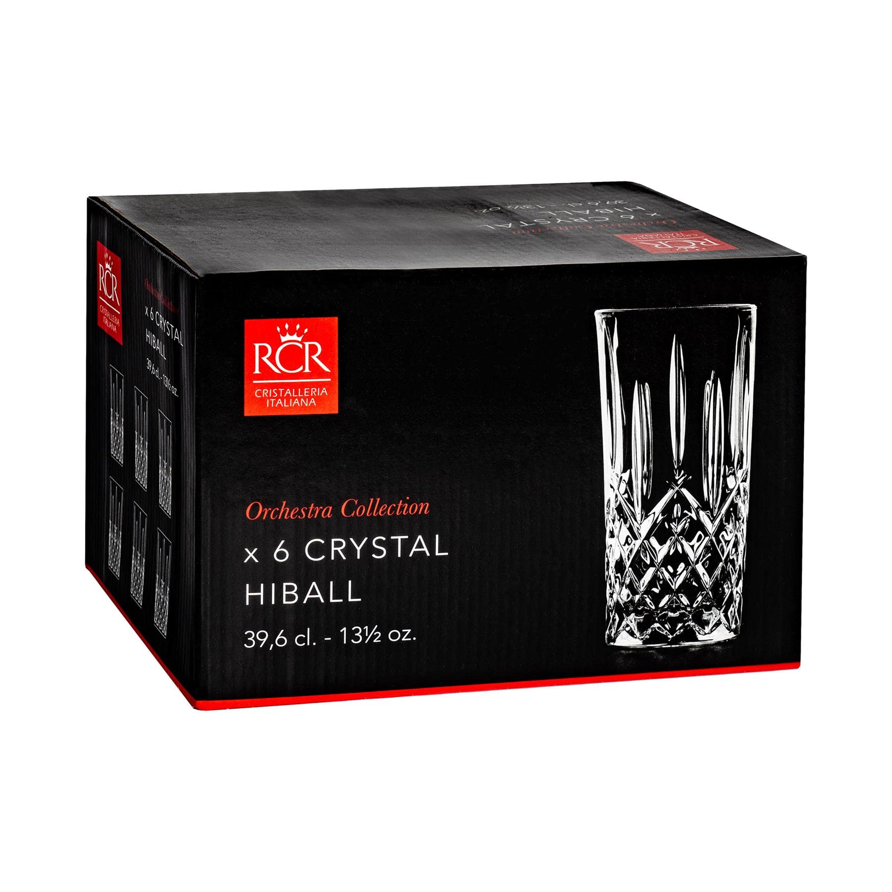 RCR Crystal Orchester Geschnittenes Glas Hochball -Cocktailgläser Trinkgläsers Set - 396ml - Pack Von 12