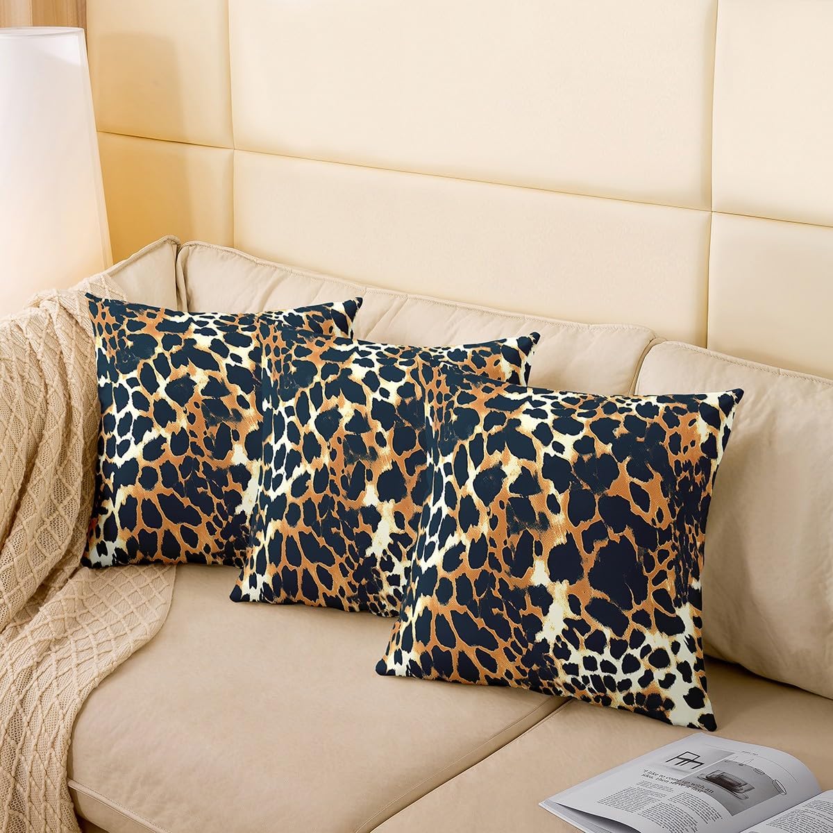 Feelyou Leopard Print Throw Pillow Covers 18"x18" Set of 4 Soft Cheetah Pattern Cushion Covers for for Couch Sofa Safari Animals Brown Black Decorative Pillowcases Outdoor Pillows Covers