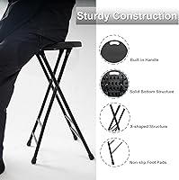 Vista 3 de Taburete plegable de 24 pulgadas con asa, taburete de bar plegable con pies antideslizantes, silla plegable, taburete plegable para interiores