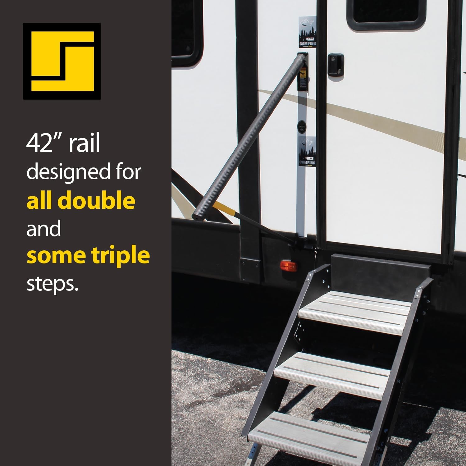 Stromberg Carlson AR-42 Lend-A-Hand Banister Rail - RV Handrail for Safe Support on Outdoor Steps, Ribbed Grip Tubing, Folds Flat & Locks Easily, 45 Inches Rail for Double & Some Triple RV Steps