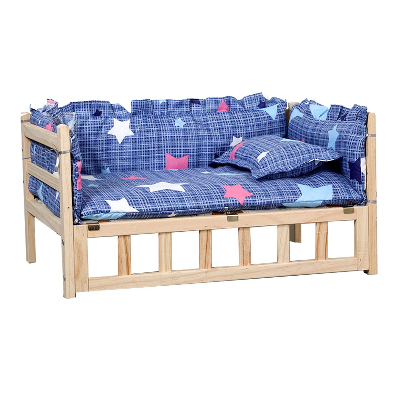 JLXJ Cama para Perros Madera Elevada Cama para Perro Mascota Marco de Pino Almohadilla Extraíble Rosa/Azul/Gris Estera, Ortopédico Portátil Perros Sofá Perrera para Mascotas Grandes/Medianas/Pequeñ