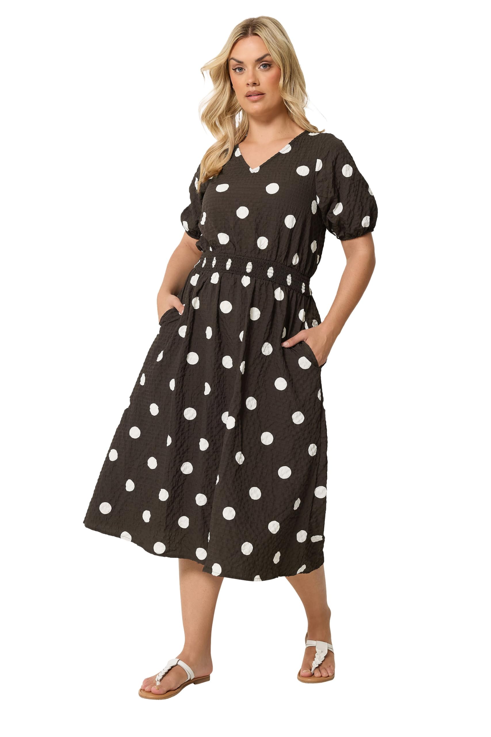 Yours Women's Chocolate Polka Dot Midi Smock Dress In | : 26/28