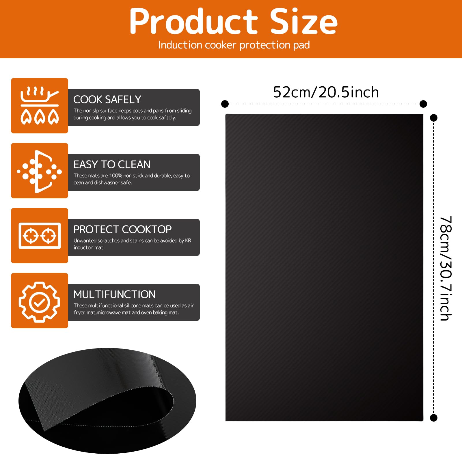 52x78cm Tapis De Protection Plaque Induction Protege Plaque Induction,Grand Tapis De Protection Plaque Silicone Pour Cuisinière à Induction,Plaque De Cuisson Magnétique Cooktop Anti Rayures (52*78cm