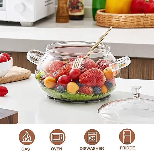 Miniatura 4 de Olla de vidrio de borosilicato, cacerola de 2.5 cuartos de galón con tapa, apta para microondas, estufa y lavavajillas