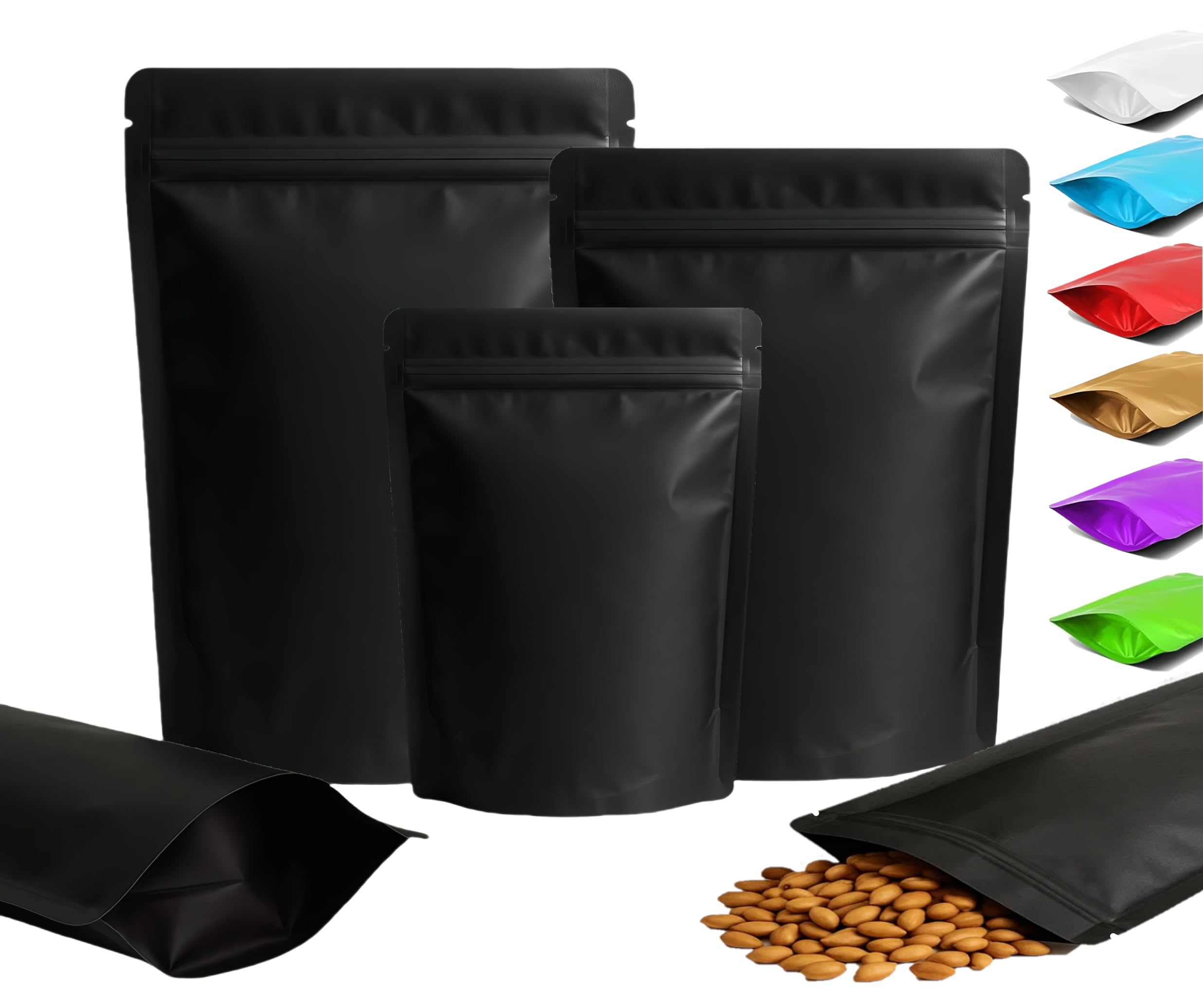 Plaphy 100-Pack Resealable Stand-up Pouches, Heat-Sealable Ziplock Mylar Bags, Aluminium Foil-Lined Bags for Food Storage, Snacks, Sweets, Packaging & Retail Display (Black, 4.7 × 7.9 inches)