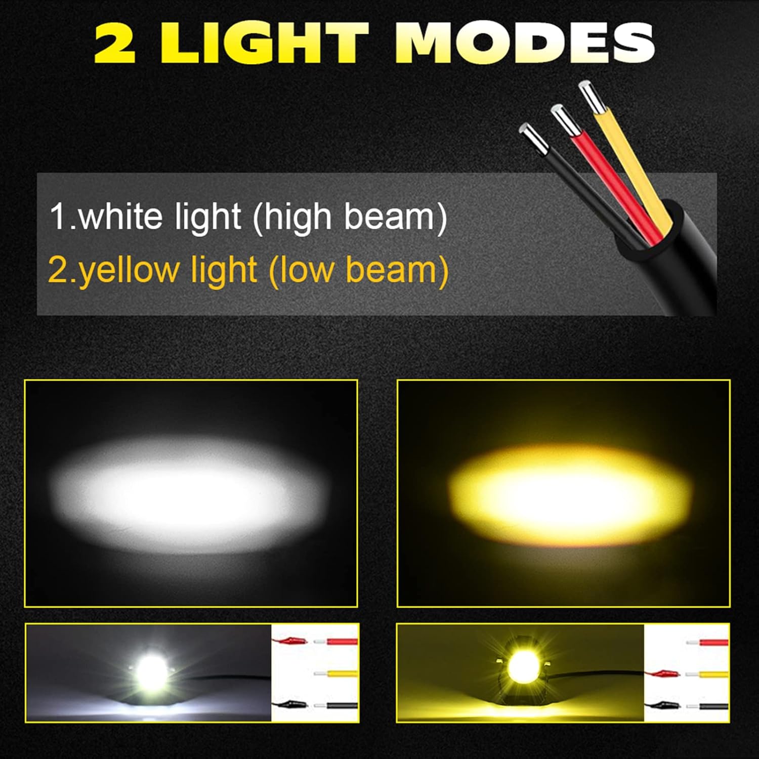 2Pcs Motorcycle LED Driving Fog Lamp Dual Color 6000K White 3000K Yellow 60W LED for Motorcycle Car Tractor Truck ATV S Boat