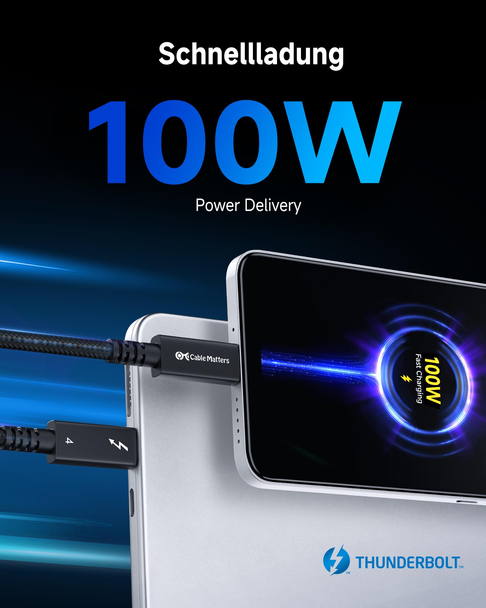 Cable Matters [Intel-zertifiziert] 40 Gbps Braided Active Thunderbolt 4 Kabel 2m, mit 100W Ladeleistung / 8K Video – vollständig kompatibel mit Thunderbolt 3, USB 4 / USB4 / USBC-Port