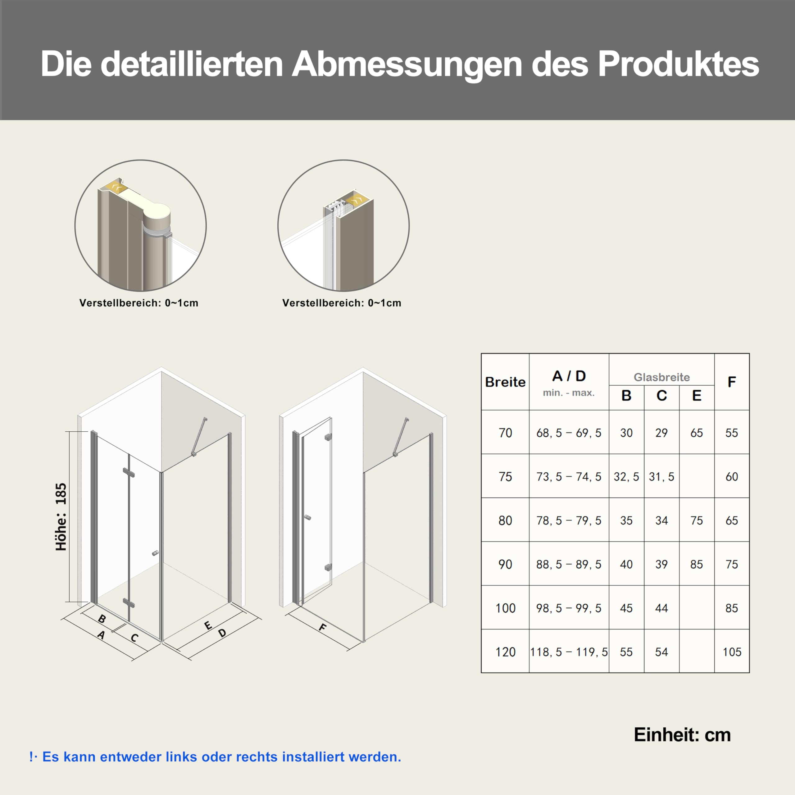 Duschkabine Eckeinstieg 90x70x185 cm, Falttür mit Seitenwand – Eckdusche Duschabtrennung mit Pivot-System aus 6 mm ESG Sicherheitsglas, ohne Duschwanne