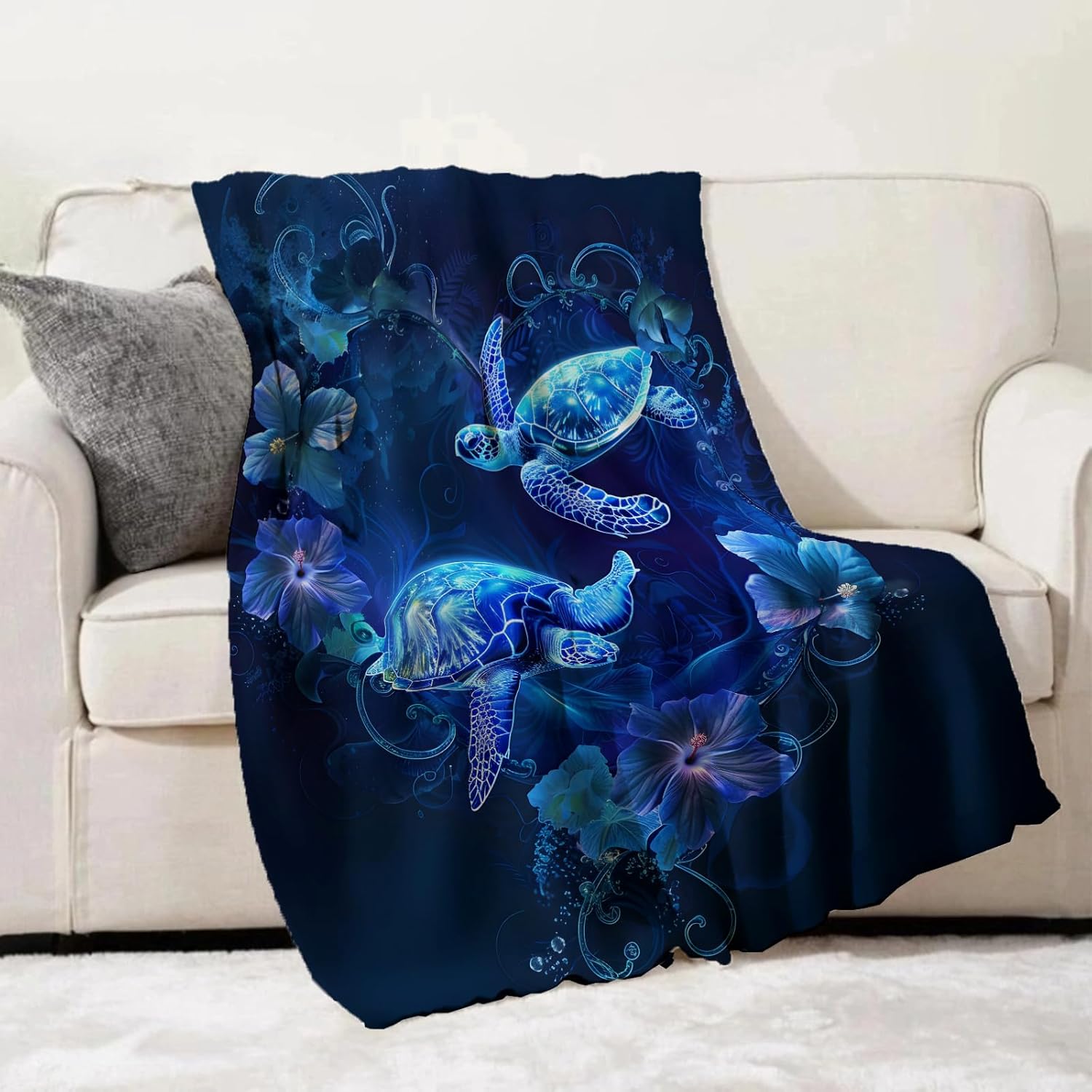 Sea Turtle Throw Blanket for Adults Kids, 50x60 in, Blue Ocean Theme Flannel Blankets for Bedroom, Couch, Travel, Home Decor, Fuzzy Soft Cozy Warm Gifts - Image 2