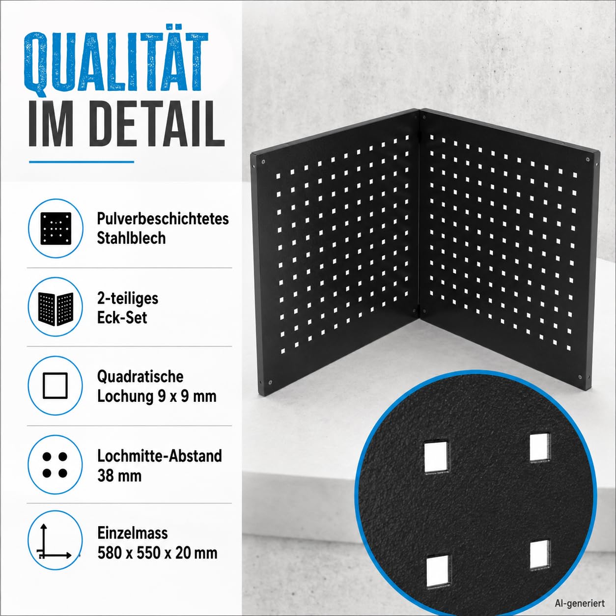 Güde Lochwand-Set GL 600E - 2 Module, pulverbeschichtetes Stahlblech | Ergänzung zur Güde Eco Line, passgenaue Eckmontage, Maße 2 x (58 x 55 x 2 cm), Lochmatrix: 9 x 9 mm, Lochmitteabstand: 38 mm