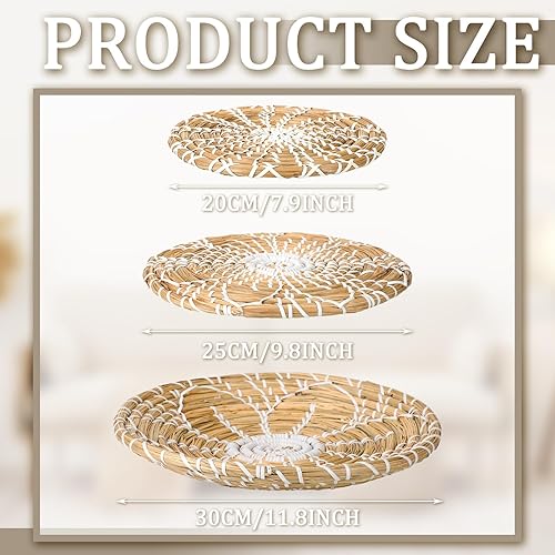 Miniatura 3 de Juego de 3 cestas decorativas de pared bohemias, juego de decoración de pared con diseño africano para sala de estar, dormitorio, casa de campo,