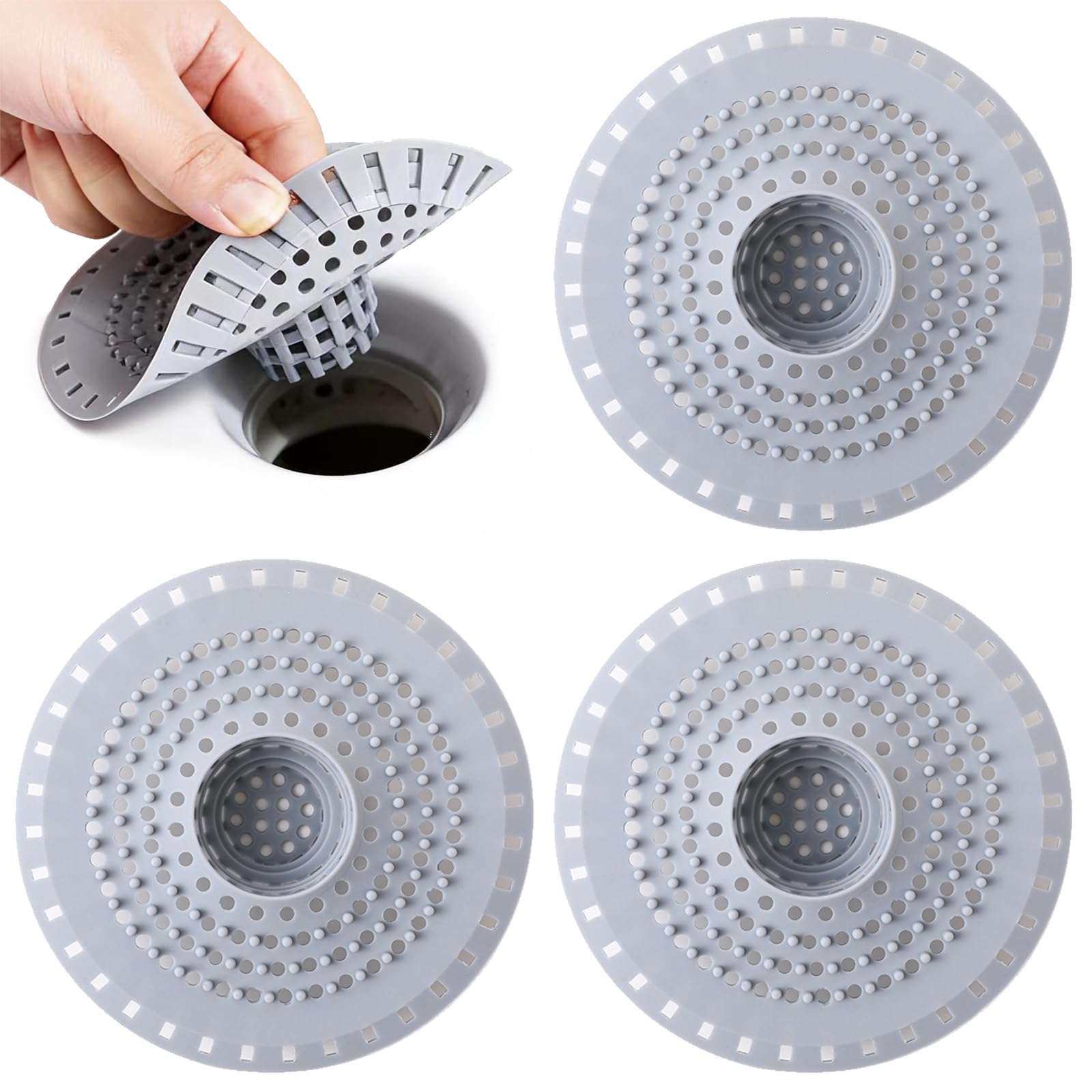 3 Pezzi Raccogli Capelli Doccia, Filtro Doccia Capelli in Silicone, Filtro per Capellio Protezione Scarico con Fondo Rialzato, Filtros per Lavello per Bagno, Vasca da Bagno, Cucina