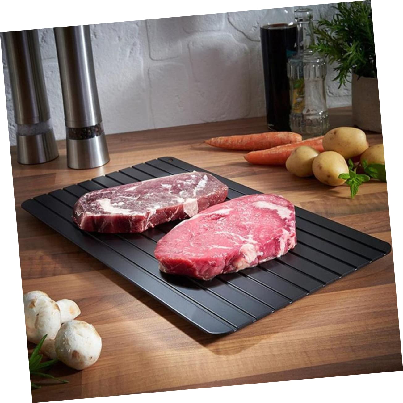 PRETYZOOM Auftauplatte für Fleisch mit Aluminiumlegierung 3 Stück Schwarze Fleischauftauschale Schnelles Auftauen für Alltag und Kochen Spart