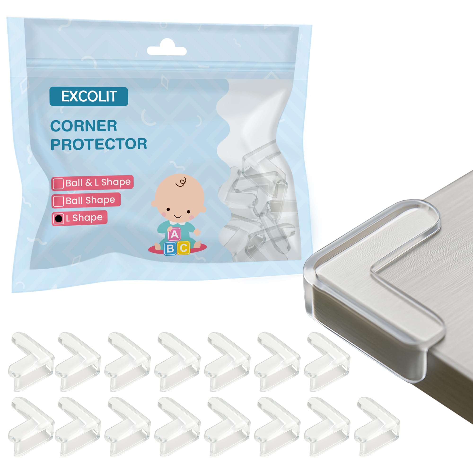 Corner Protector for Baby, Pack of 15 Clear & Transparent Edge Guards for Baby Proofing, Safety Furniture Corner Protectors for Furniture to Prevent Injuries (L Shaped)