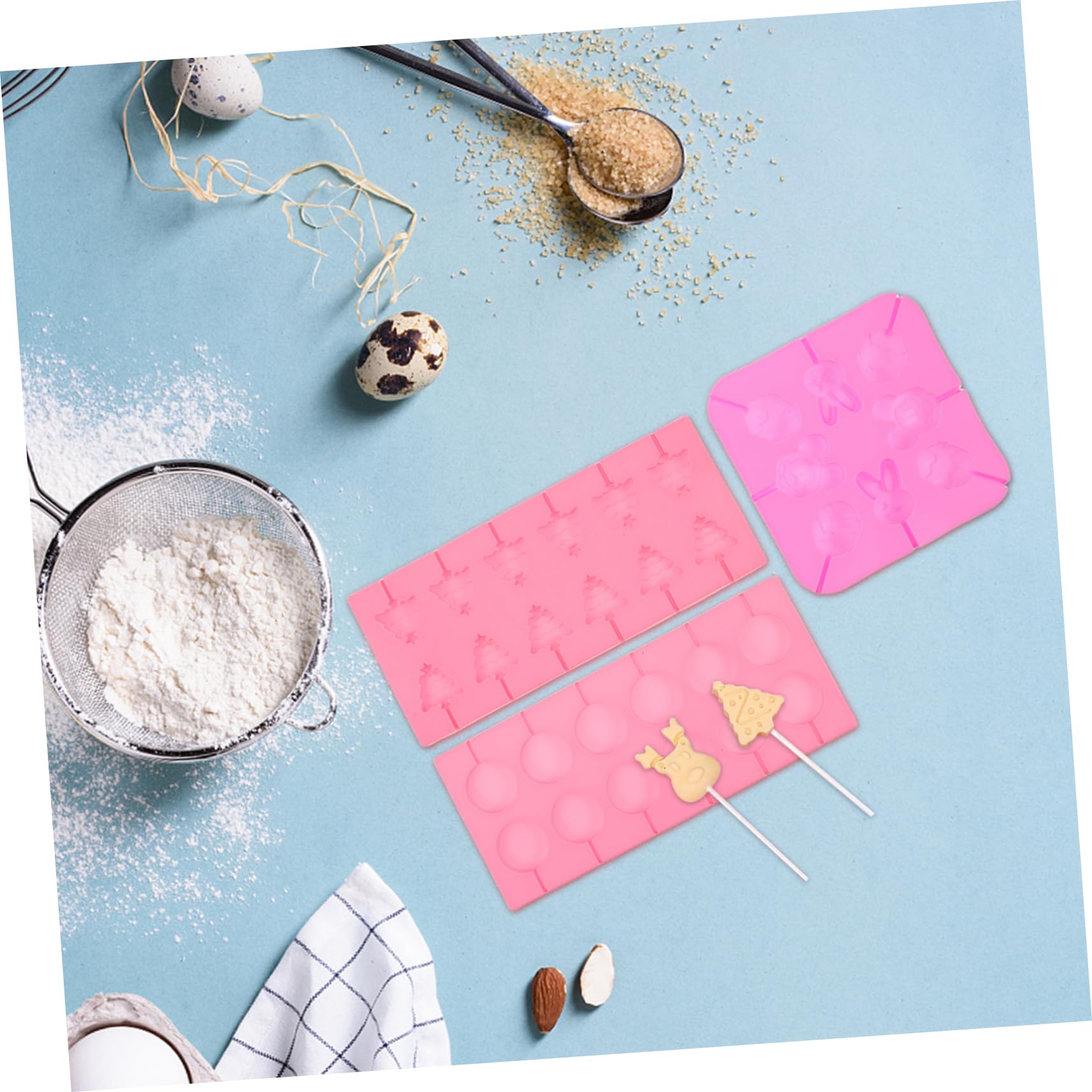 Molde para Piruletas de Chocolate Navideñas 7 Piezas de Silicona | Juego con Palitos, Bolsas y Bridas, Formas Variadas para Cocina, Apto para Dulces Duros y Uso Versátil
