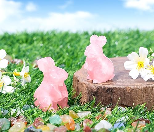 Miniatura 2 de DUQGUHO Decoración de conejito de cuarzo rosa, estatua de conejo, bolsillo pulido, cristales de piedras preciosas naturales, pequeñas figuras para