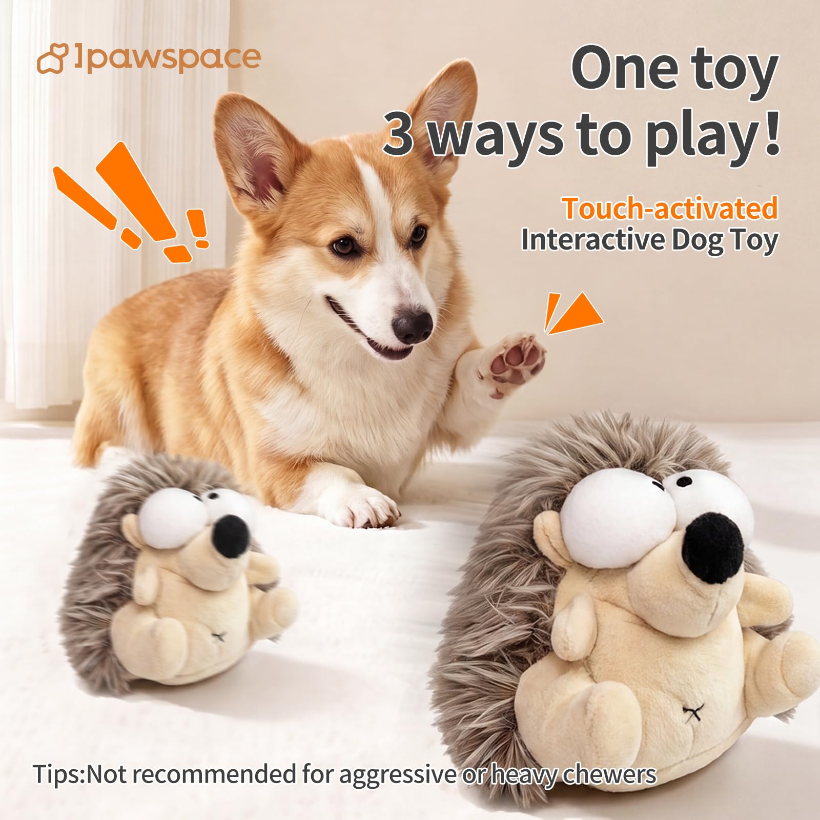Jouet interactif pour chien, jouet couineur en peluche pour les garder occupés, jeu autonome avec balle vibrante et rebondissante rechargeable pour chiens de petite/moyenne taille - Hérisson