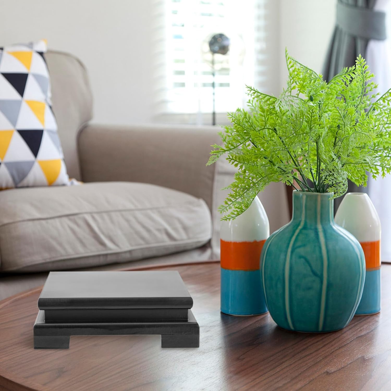 BESPORTBLE Wooden Plant Riser Stand Square Mdf Base 23cm X 4.3cm, Indoor Potted Plant Holder and Vase Display Pedestal for Home Décor and Balcony Use