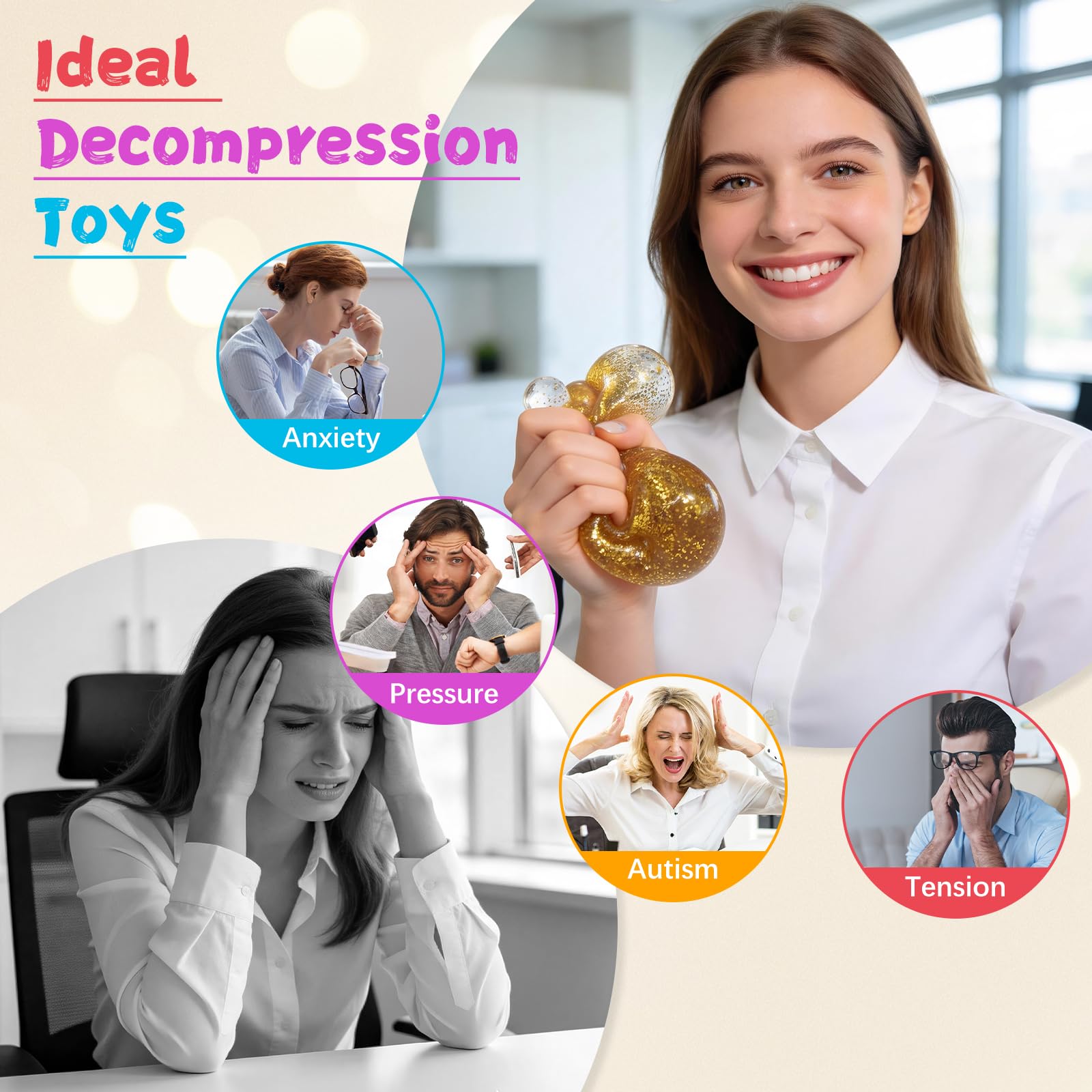 Sugar Glitter Dumpling Squishy,Viral Bao Bun Squishy Dumling Mystery Box,Stress Relief Fidget Squeeze Toy for Holiday & Birthday Gifts (Golden) — view 5