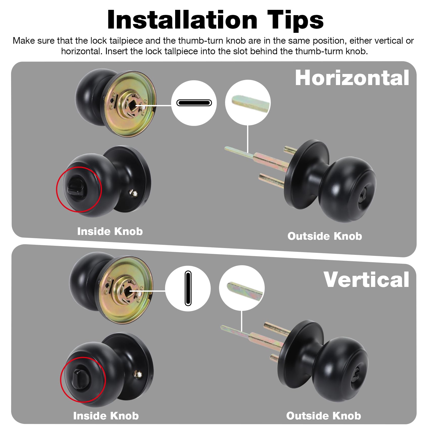 Matte Black Door Knobs with Lock - 6 Pack -4