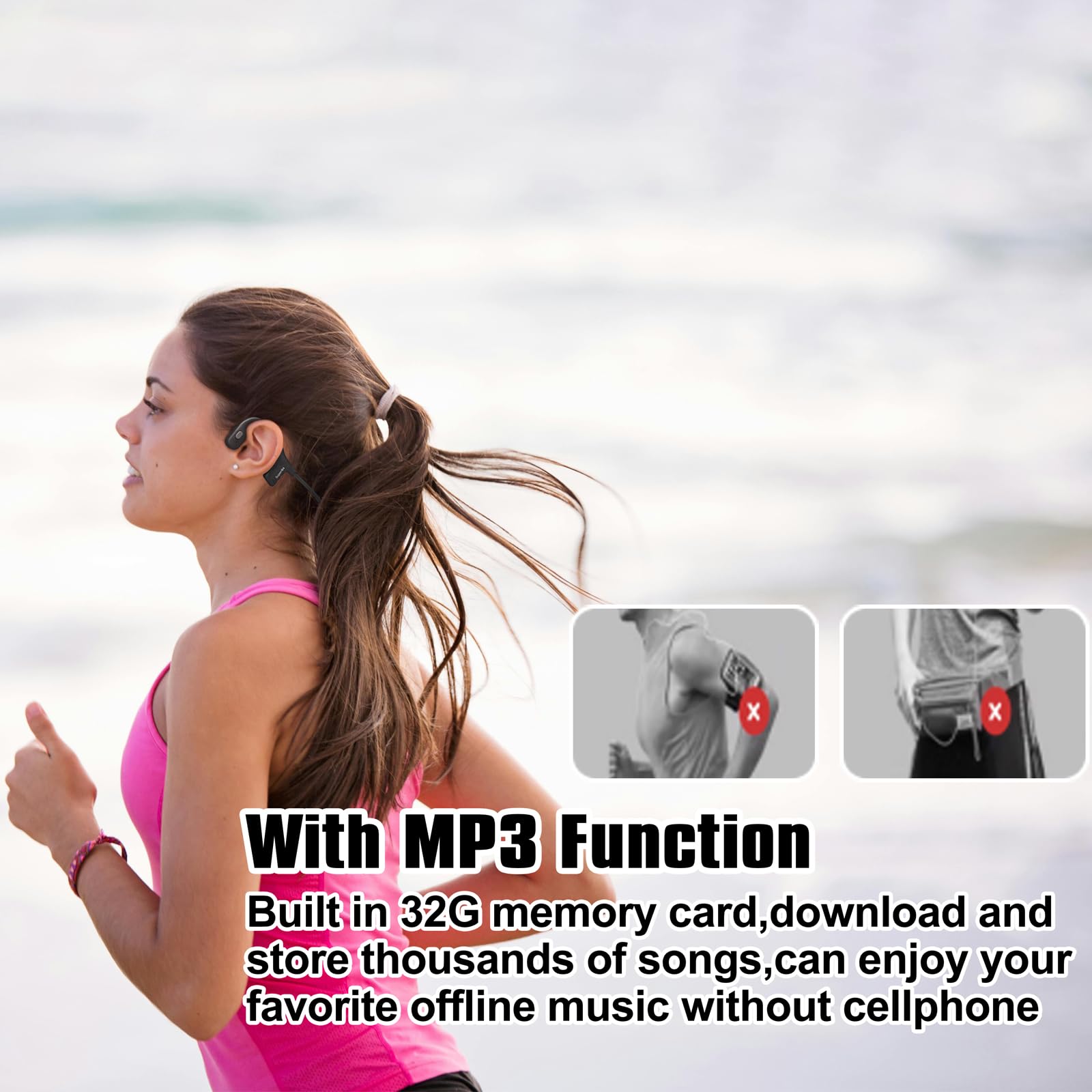 SuperQ4 Casque à conduction osseuse Bluetooth 5.3 – IP68 étanche sans fil avec 32 Go MP3, 12 heures de lecture, confort d'oreille ouverte pour la natation, la course et le sport