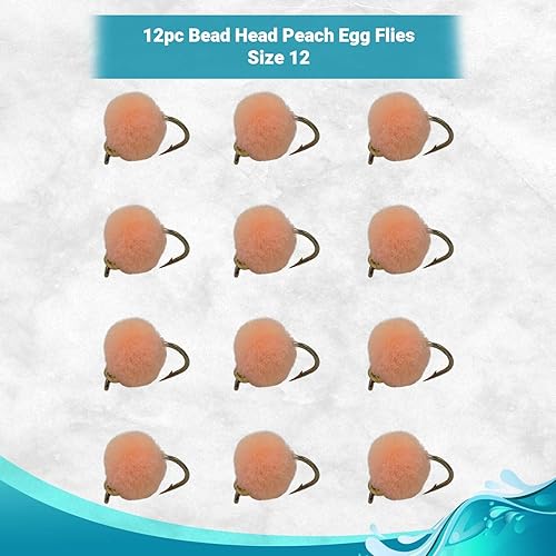 Miniatura 10 de Huevos de trucha y salmón con cabeza de cuentas, 12 señuelos de pesca con mosca en tamaño 12 - Moscas serpentinas y cabeza de acero Combo de 4