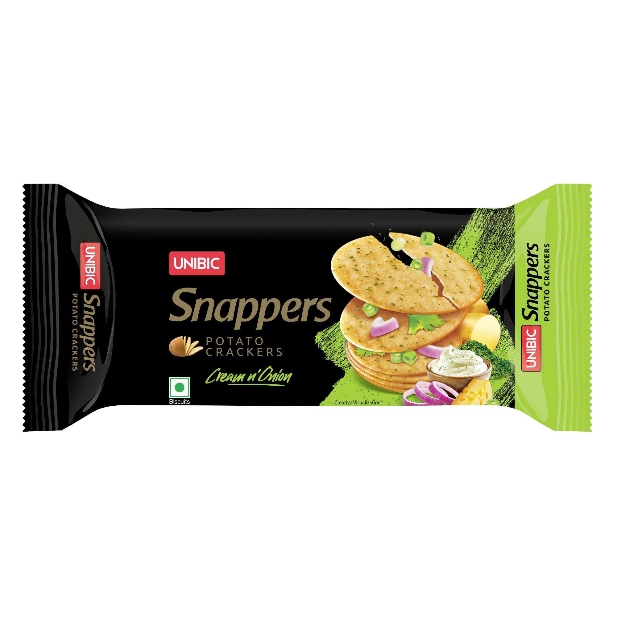 UNIBIC Snappers Potato Crackers : Cream & Onion, 75gm/70gm Weight May Vary