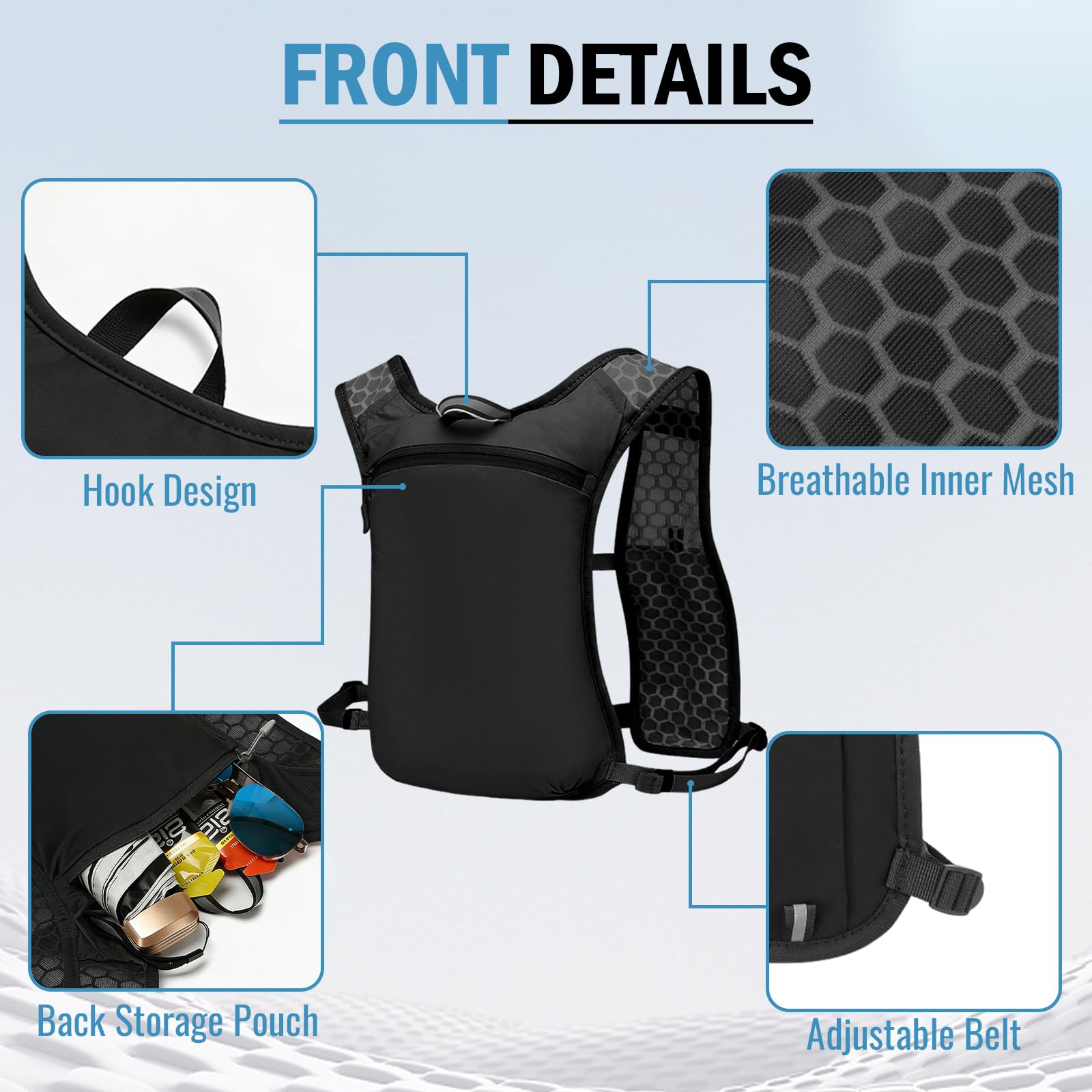 Running Vest for Women Men Lightweight Hydration Backpack Adjustable Chest Straps Breathable Running Backpack for Climbing Hiking Cycling Trail — view 6